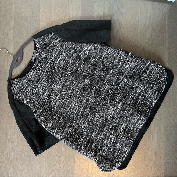 Vince Boxy cut Short-sleeve Knit Top Size M Grey/Black Cotton/wool Tweed - Picture 9 of 10